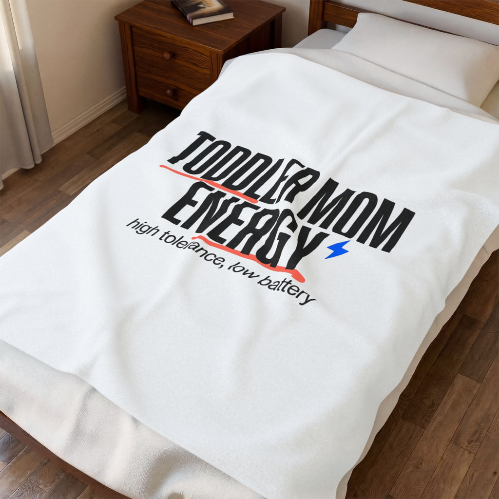Toddler Mom Energy Velveteen Blanket | Minimal Typographic Mother’s Day